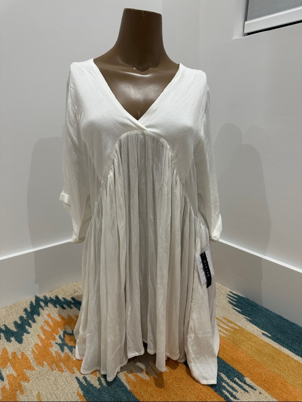 O'Neill White V-Neck Pleated Swim Coverup Tunic